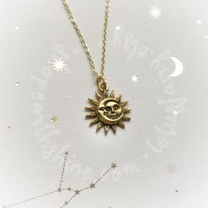 Gold Sun and Moon Charm Necklace, soulmates, Gift for her image 14