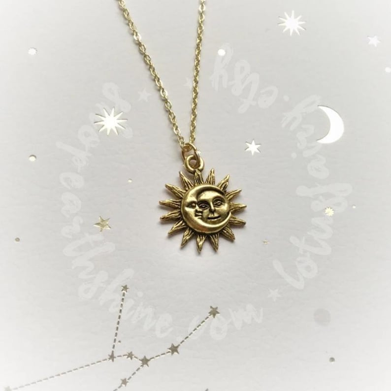 Gold Sun and Moon Charm Necklace, soulmates, Gift for her image 14