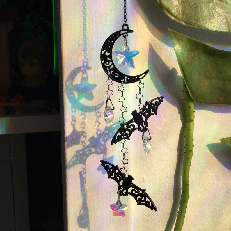 Moon Bat Suncatcher, Crystal Rainbow Spooky Goth Home Decor Witchy Gothic Gift, Two sizes to choose from image 10