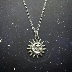 Gold Sun and Moon Charm Necklace, soulmates, Gift for her Silver