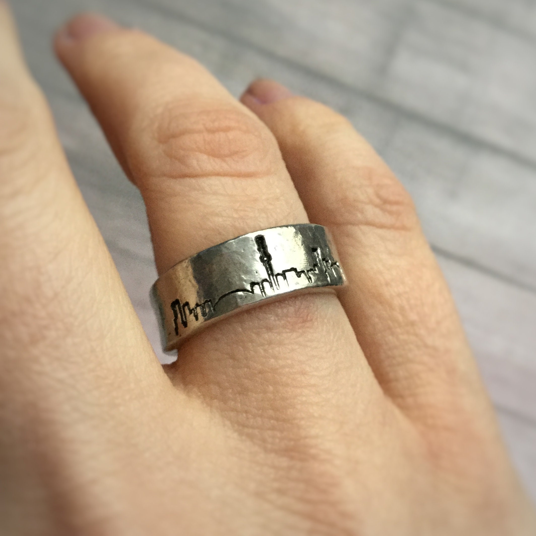 Toronto City Skyline ring, Cityscape stamped on adjustable heavy pewter