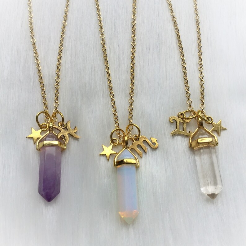 Zodiac Crystal Birthstone Necklace, your choice of Crystal with your Astrology sign 