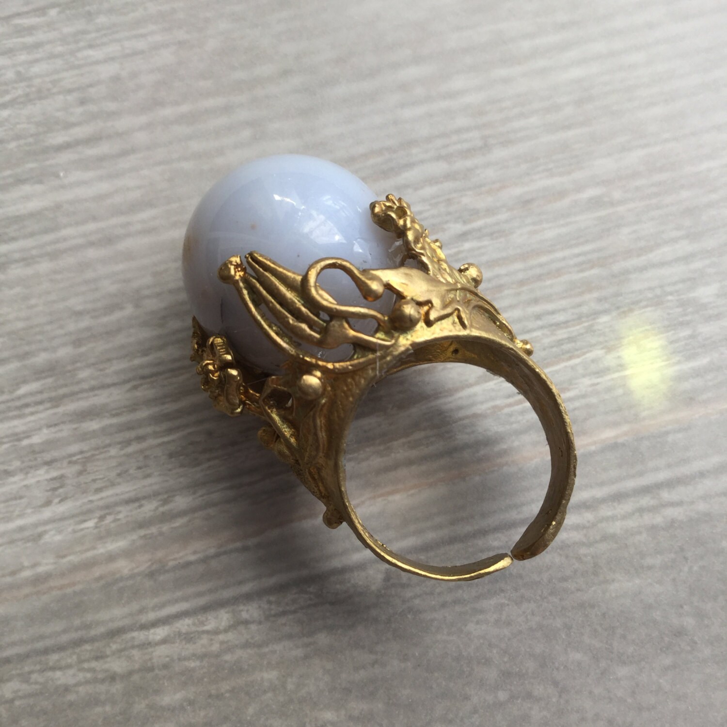 Crystal Ball ring, Blue Chalcedony, Blue Lace Agate
