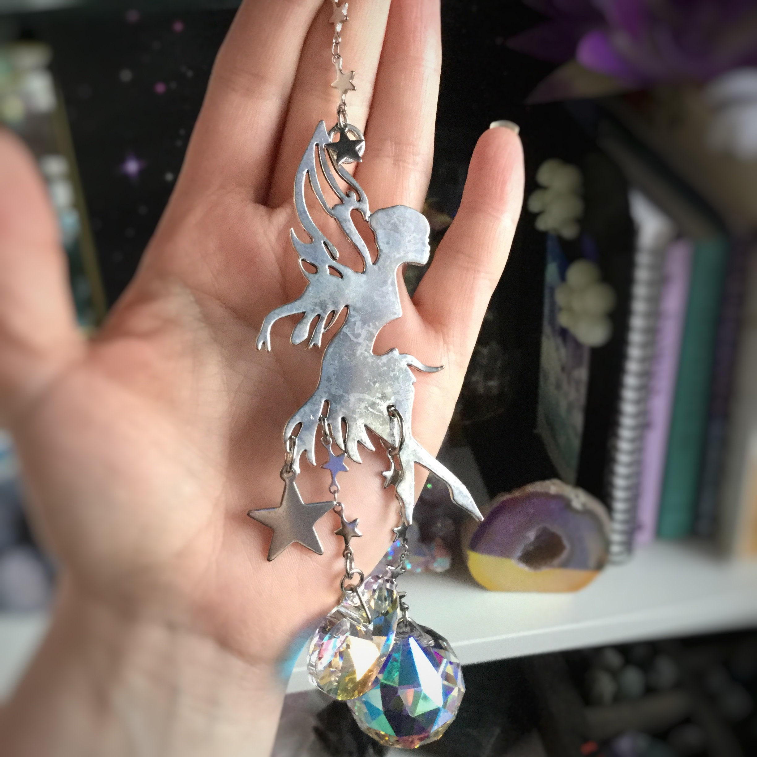 Fairy Suncatcher with Heart and Prism crystals, Window hanging rainbow