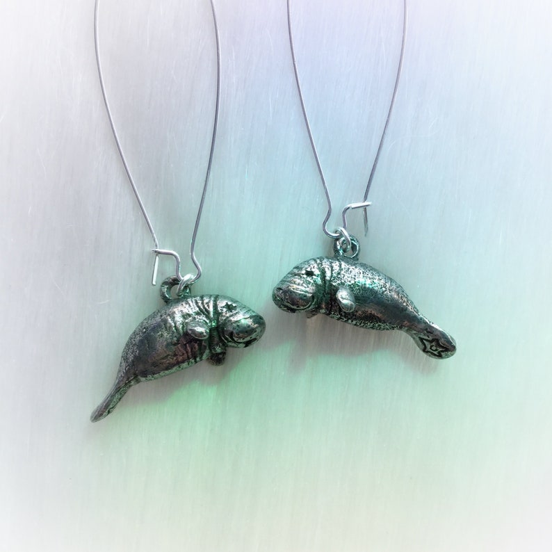 Manatee earrings, Animal totem, Florida Manatee jewelry, Sold per pair leave Qty as 1 image 4