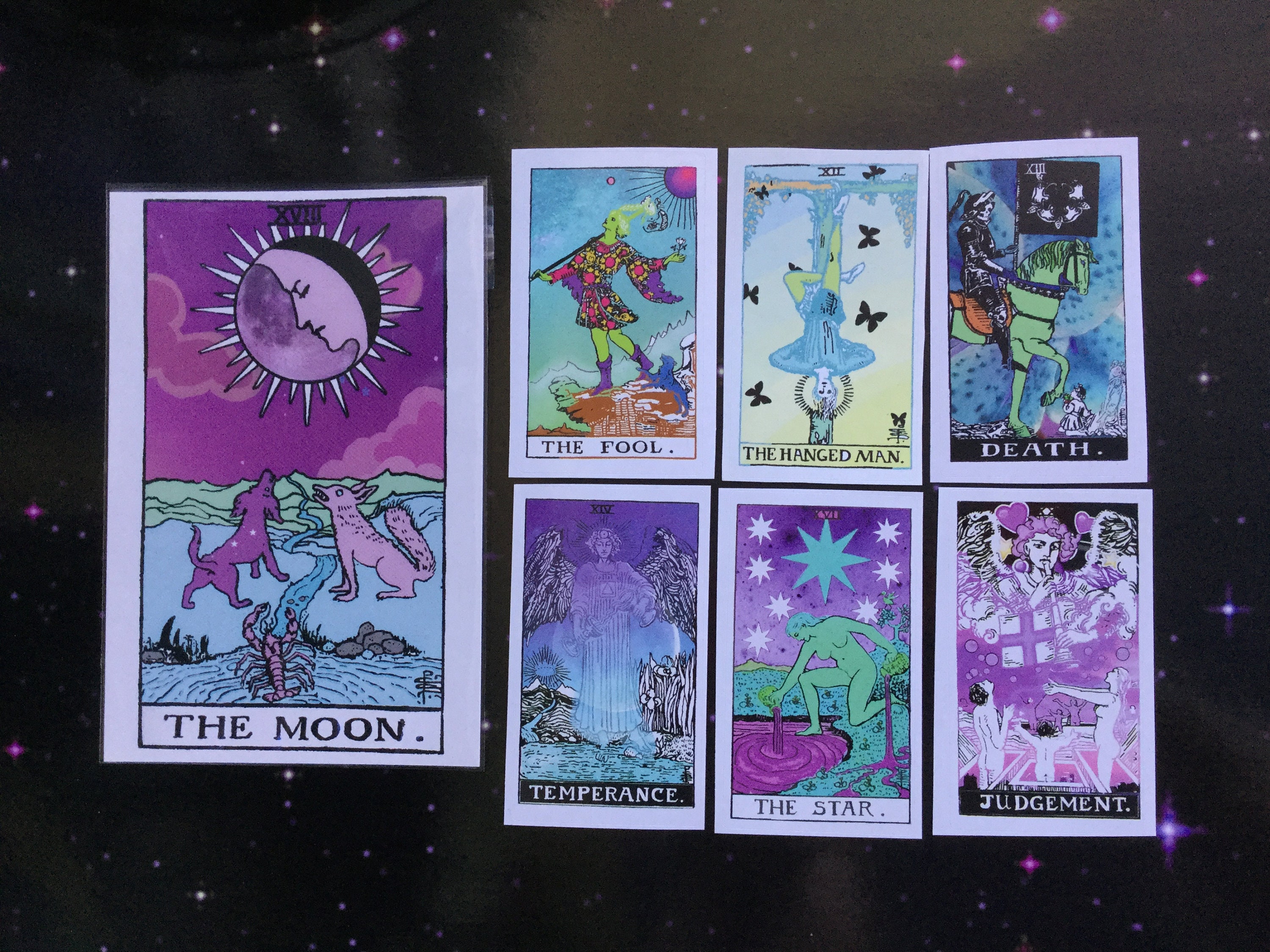 Tarot Sticker Set T7 with Moon Print, Rider Waite remake, Fool