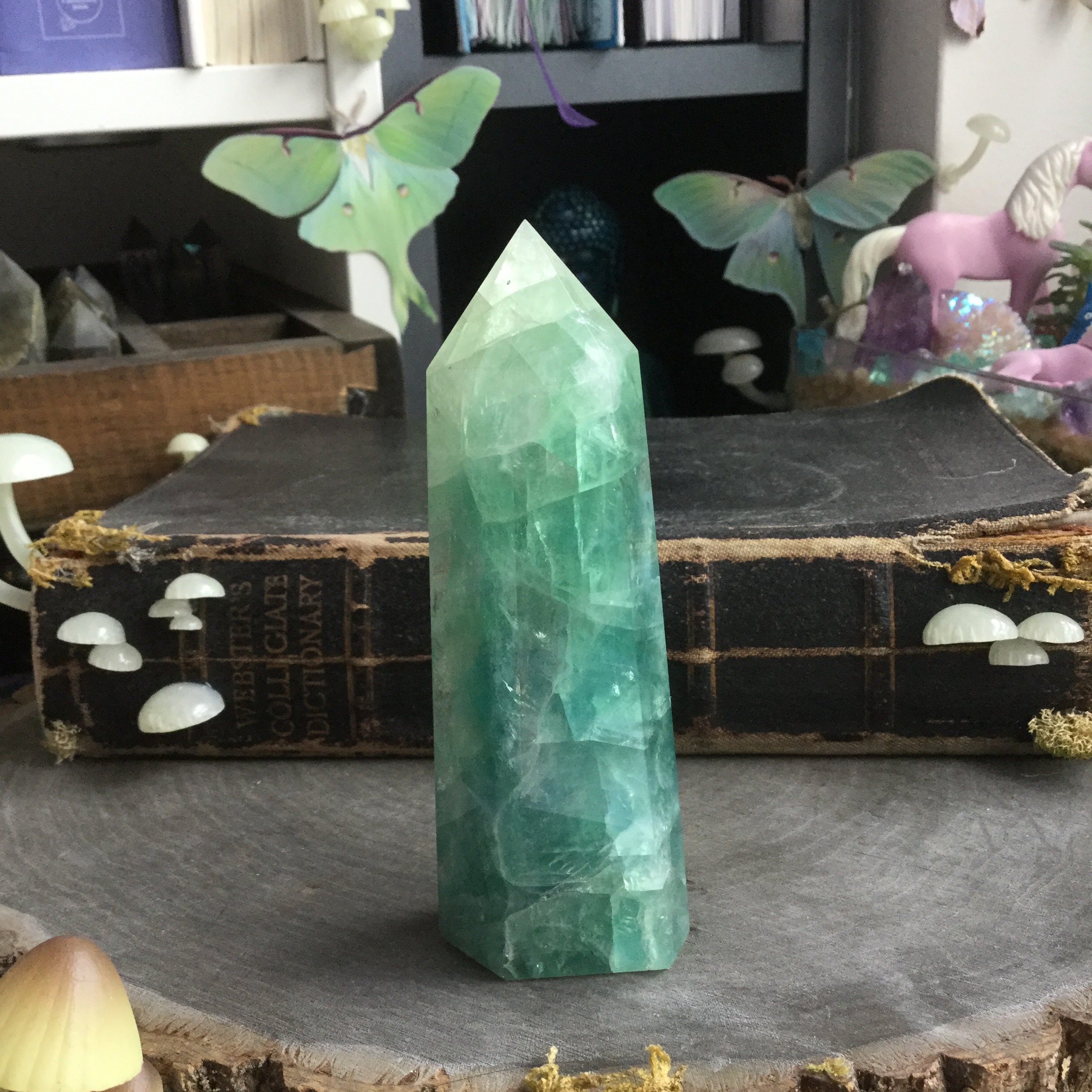 Blue Green Fluorite Crystal tower point, 4 220g, altar piece gemstone ...