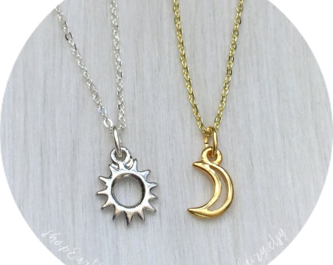 Moon and Sun friendship necklaces, Dainty, Minimalist Jewelry Sold individually, or as a set