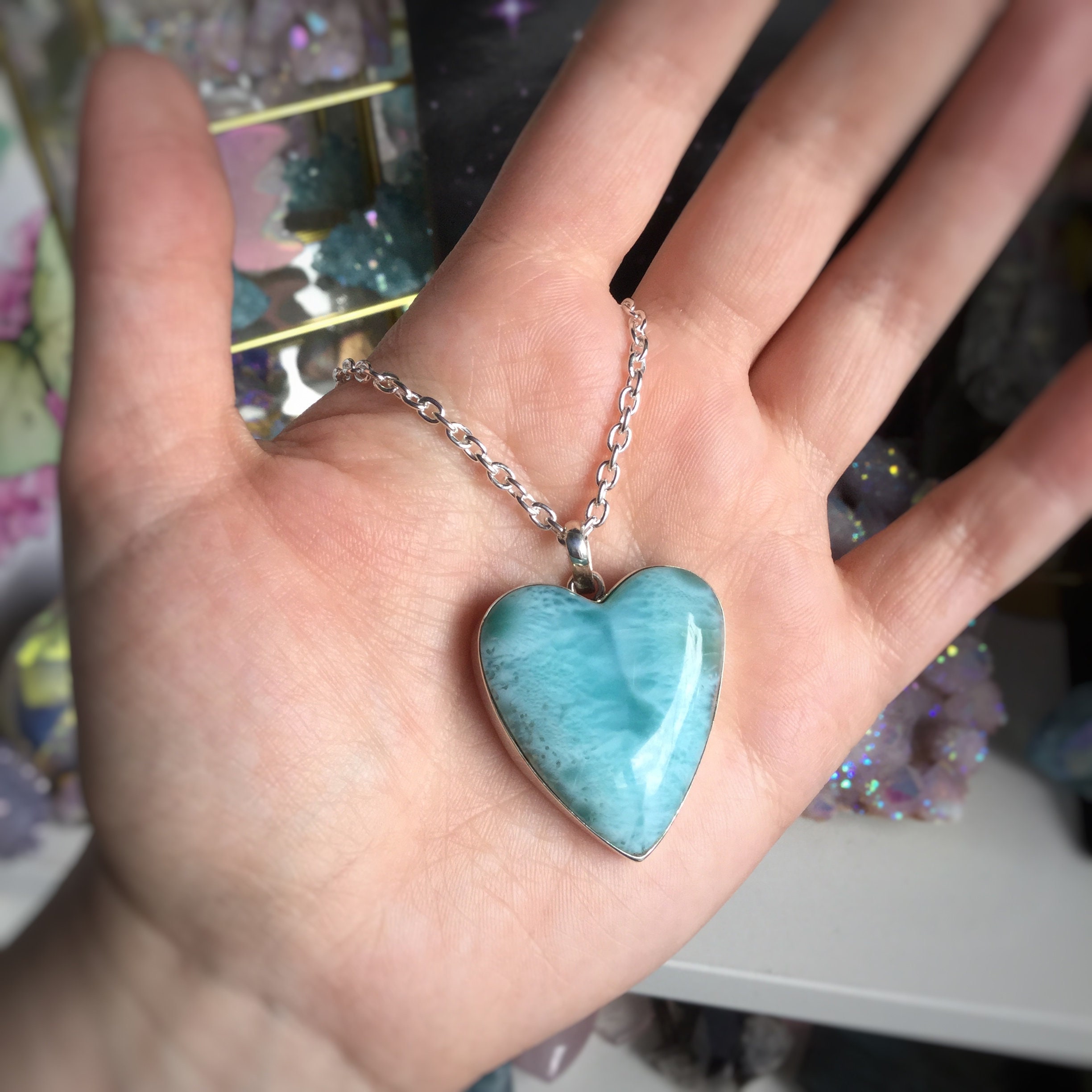 Tropical USA Sterling Silver Larimar Cute Heart Necklace Pendant with 18 Box Chain Tropical USA Sterling Silver Larimar Cute Heart Necklace Pendant with 18 Box Chain