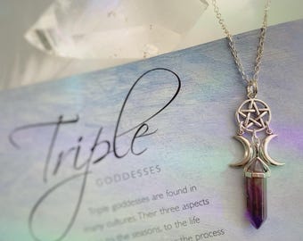Triple Goddess Pentacle Crystal Necklace - Etsy Triple Goddess Pentacle Crystal Necklace - Etsy