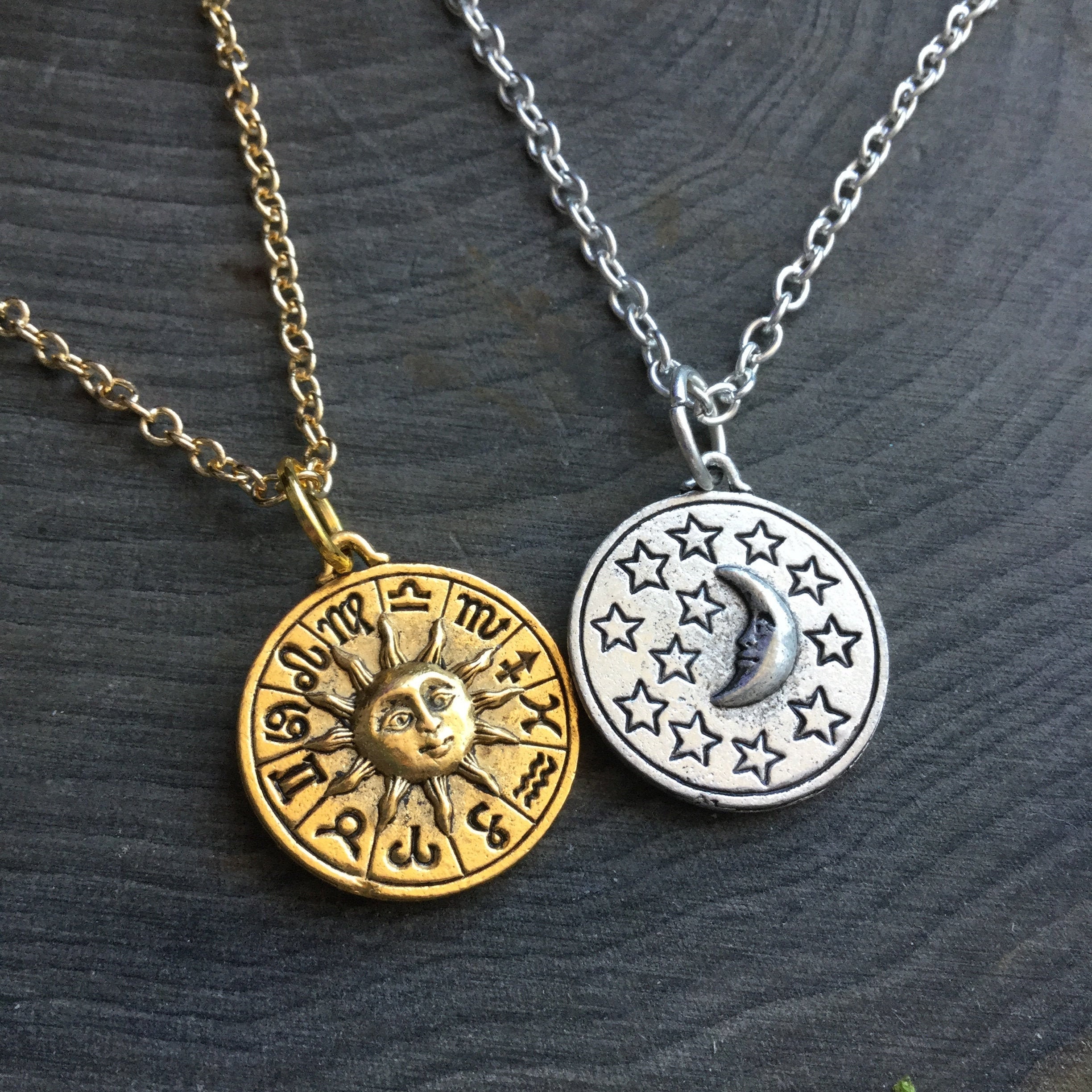 Zodiac Sun and Moon Necklace Double 