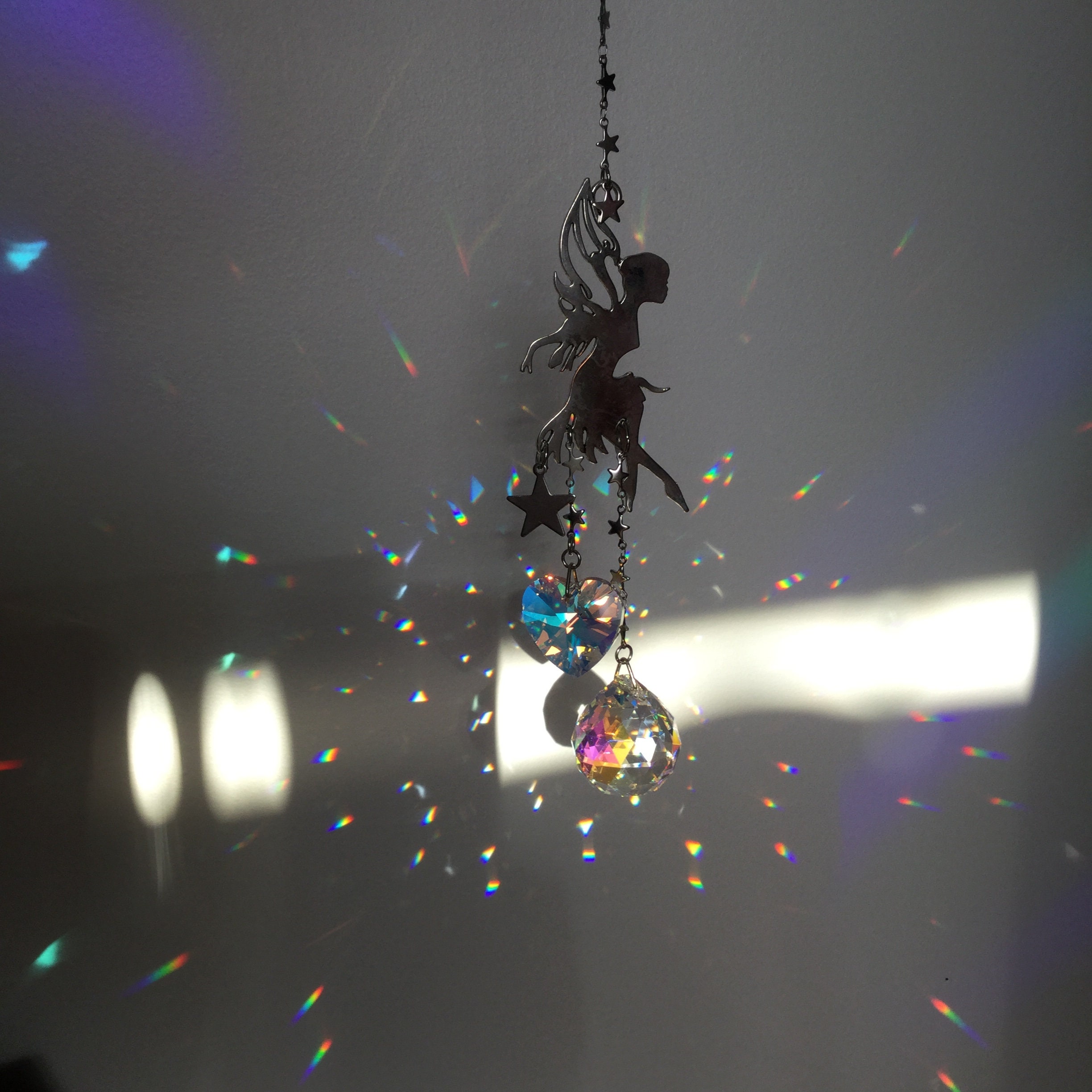Fairy Suncatcher with Heart and Prism crystals, Window hanging rainbow