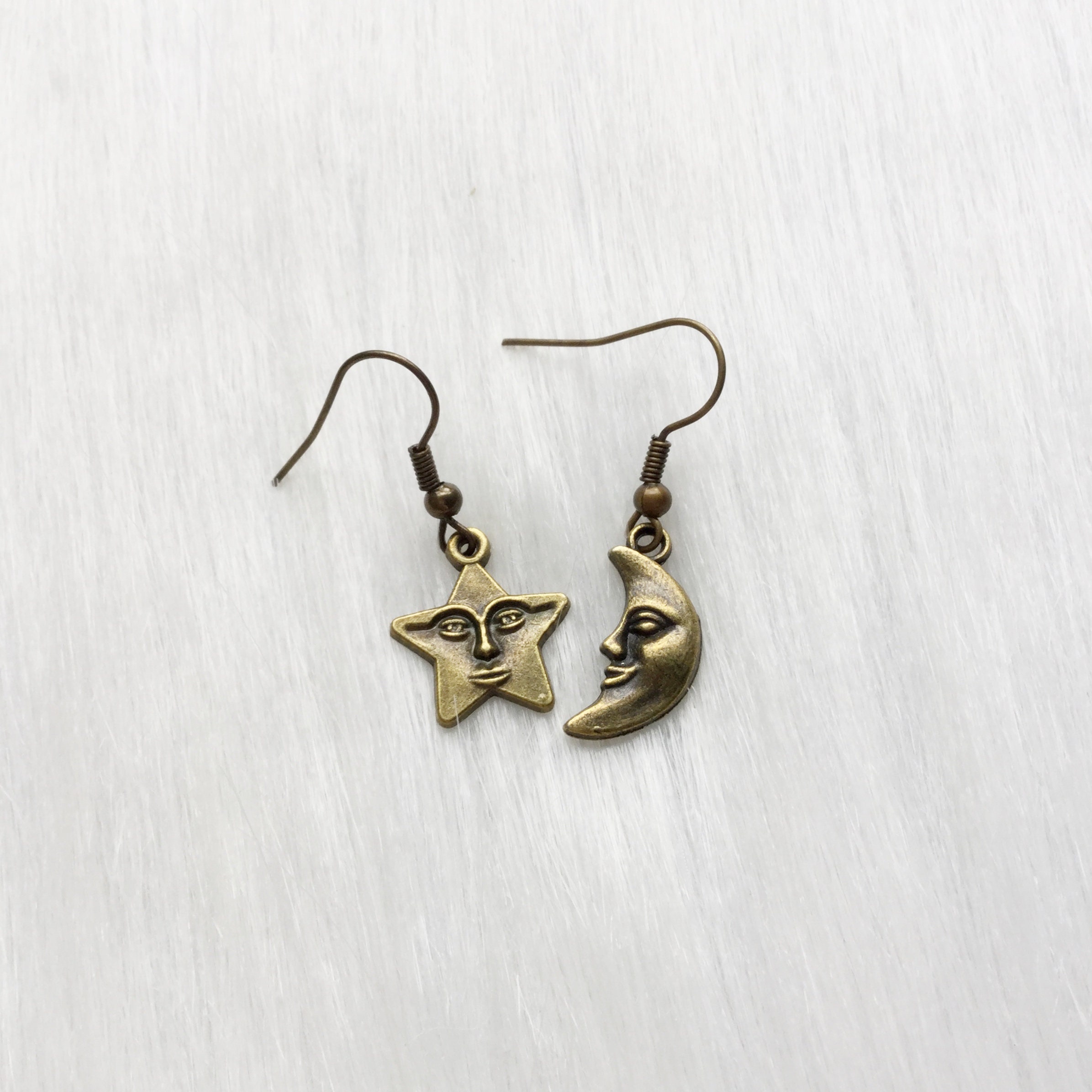 SALE Bronze Moon Star Earrings, mismatched, 90s, sold per pair (leave