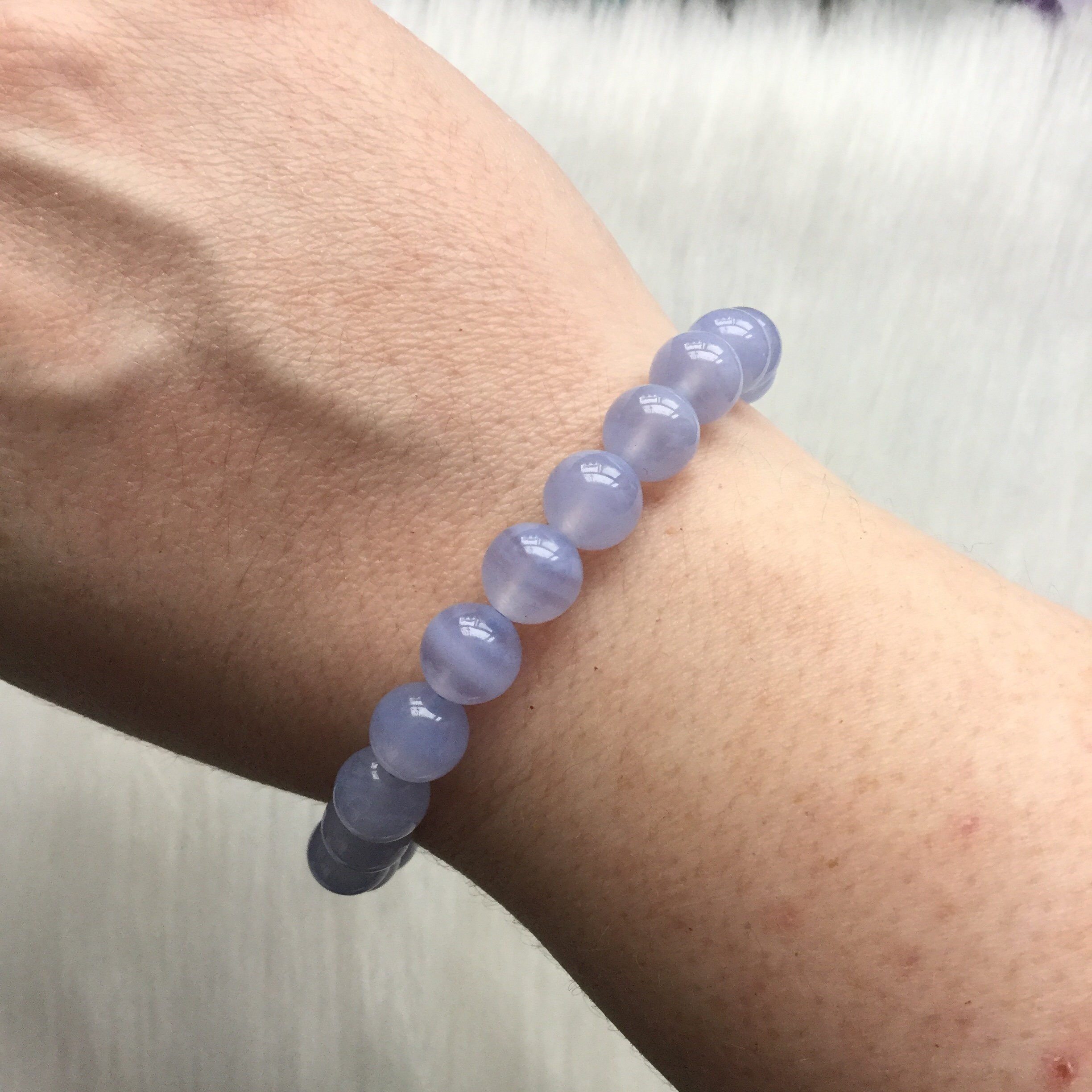 Blue Lace Agate Bracelet Chalcedony Gemstone Stretch Bracelet