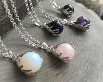 Crystal ball necklace, Amethyst, Rose Quartz, Blue Goldstone, Opalite or Obsidian