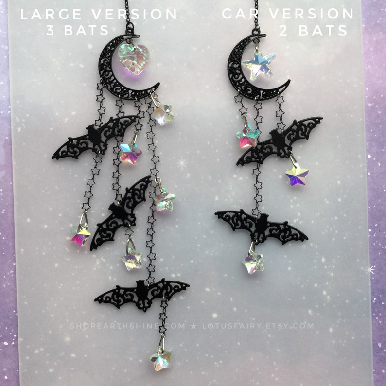 Moon Bat Suncatcher, Crystal Rainbow Spooky Goth Home Decor Witchy Gothic Gift, Two sizes to choose from image 2