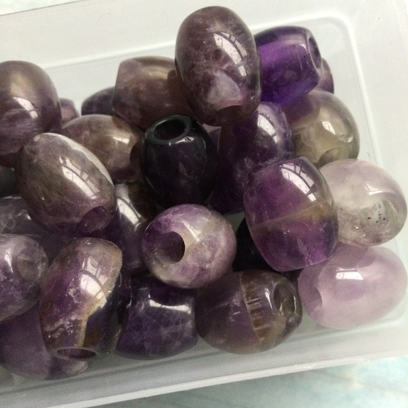 Amethyst Loc Beads, Purple Gemstone hair beads, MEDIUM BARREL size 16x12mm, 4.5mm hole, image 7