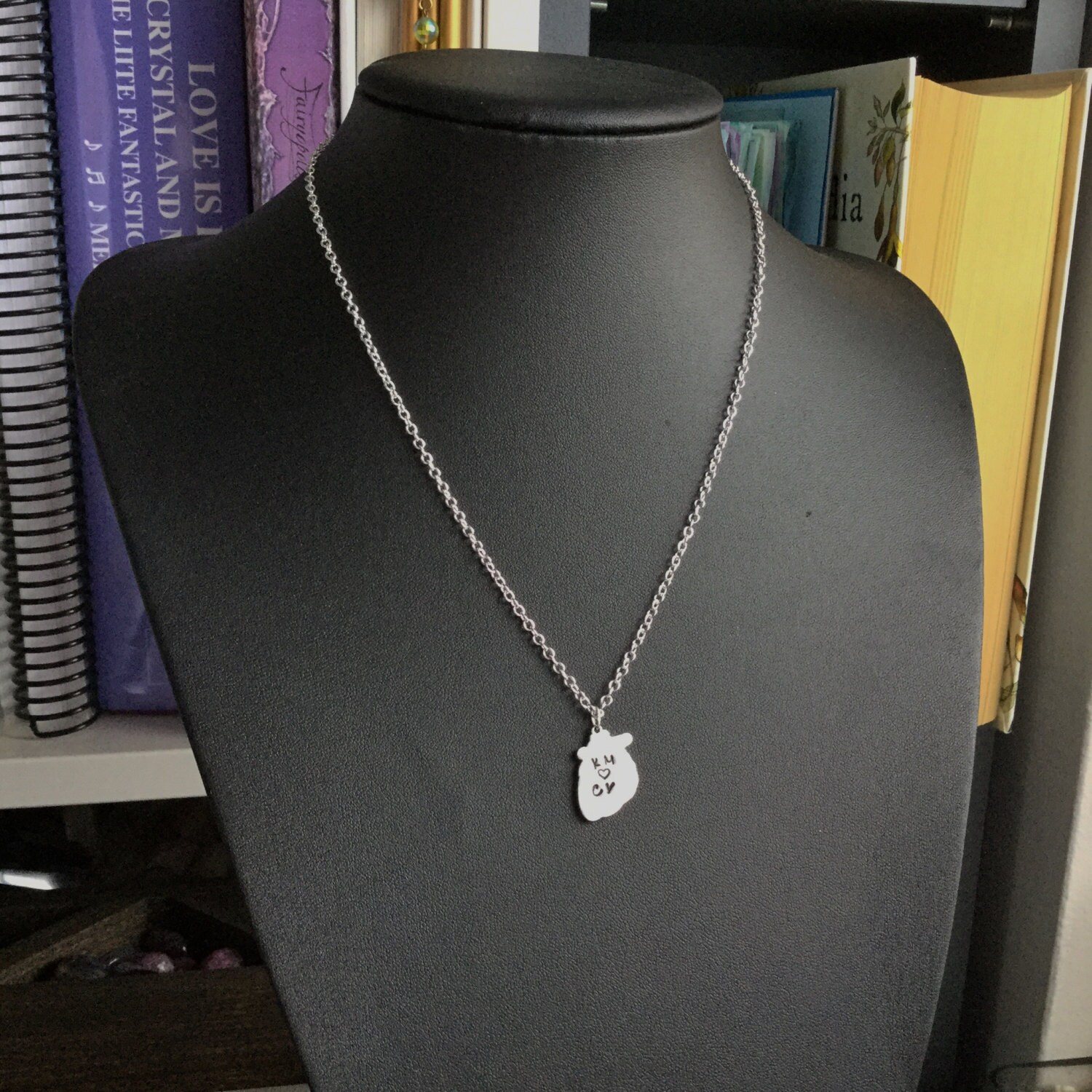 Personalized Anatomical Human Heart necklace, Initials, stamped