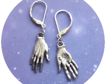 Palmistry Fortune Teller Palm reader hand earrings chiromancy, in silver or gold tone