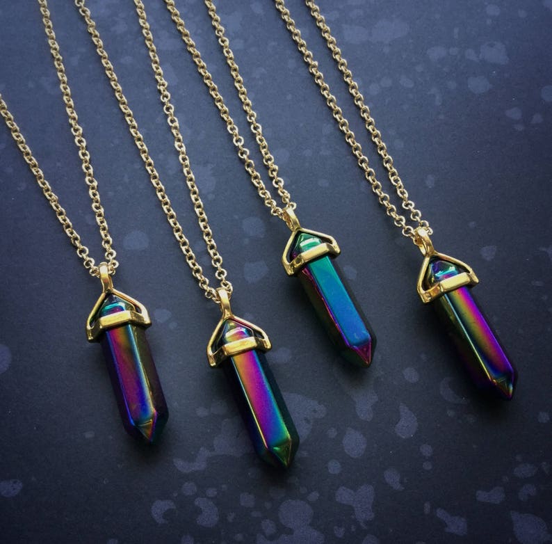 Titanium Flame Crystal Point Necklace Choker or Long Etsy