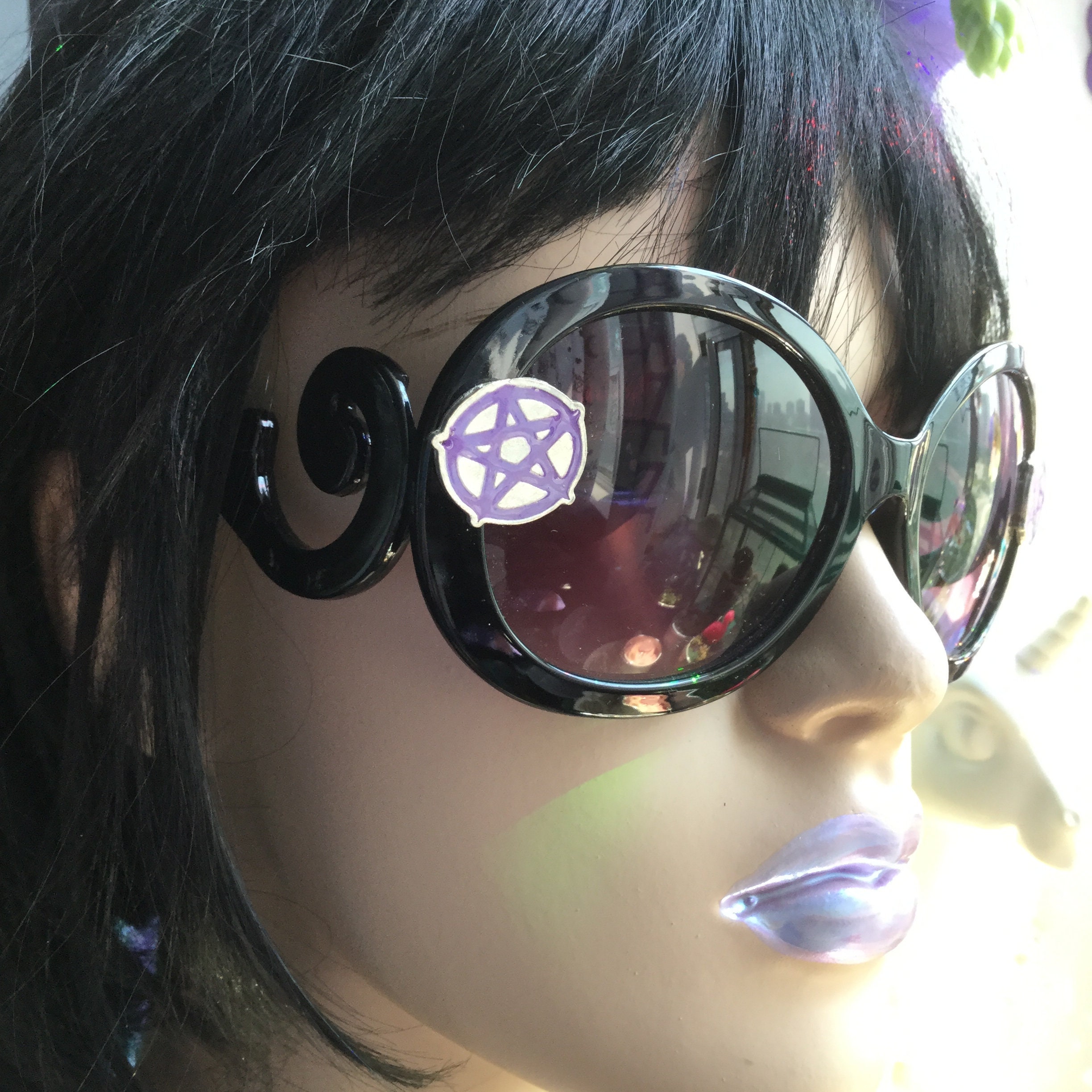 Pentacle Witch Sunglasses, with hard zipper case and cloth pouch