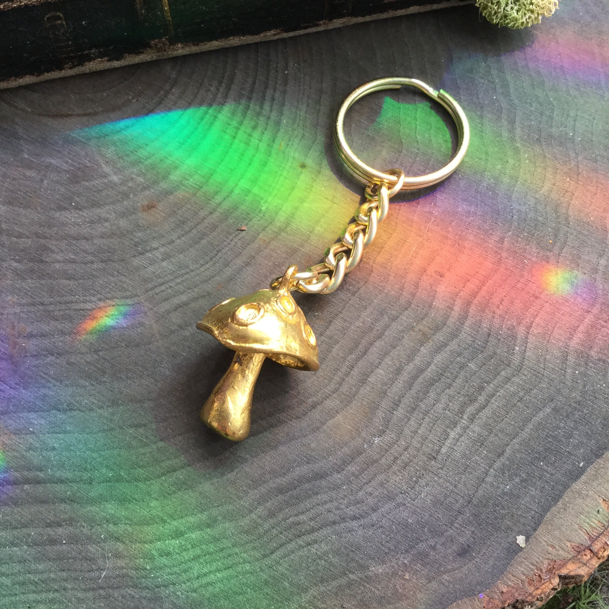 Mushroom Keychain, Heavyweight 3D Silver or Gold tone, Gift idea