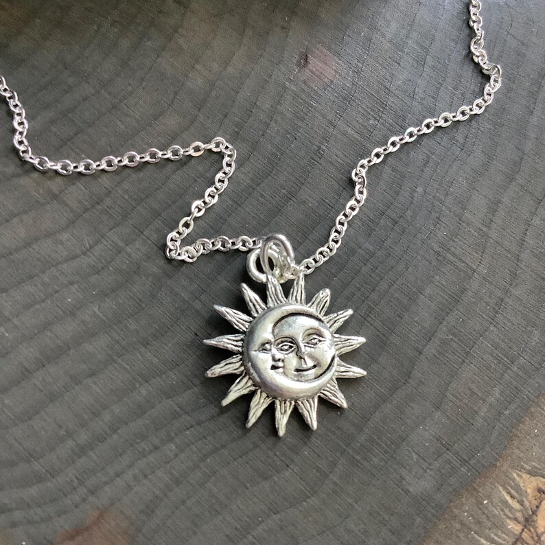 Gold Sun and Moon Charm Necklace, soulmates, Gift for her image 12