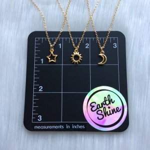 Dainty Gold Sun, Moon or Star necklaces, friendship, best friends, set of one, two or three single charm necklaces image 4