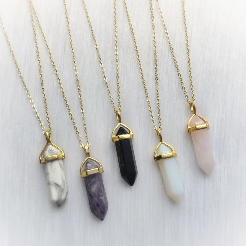 Gold Crystal Necklace Your Choice of Gemstone Point Pendant Etsy Canada