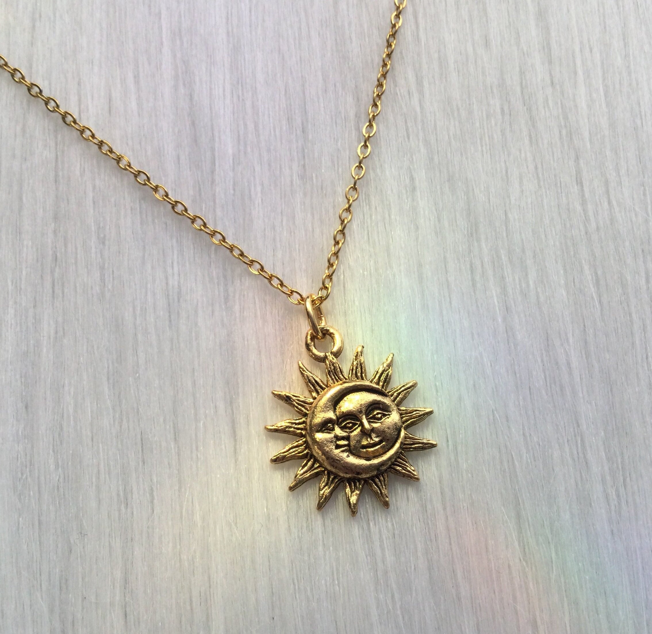 Sun and Moon Necklace For Women Stainless Steel Vintage Gold Color Necklaces  Pen | eBay