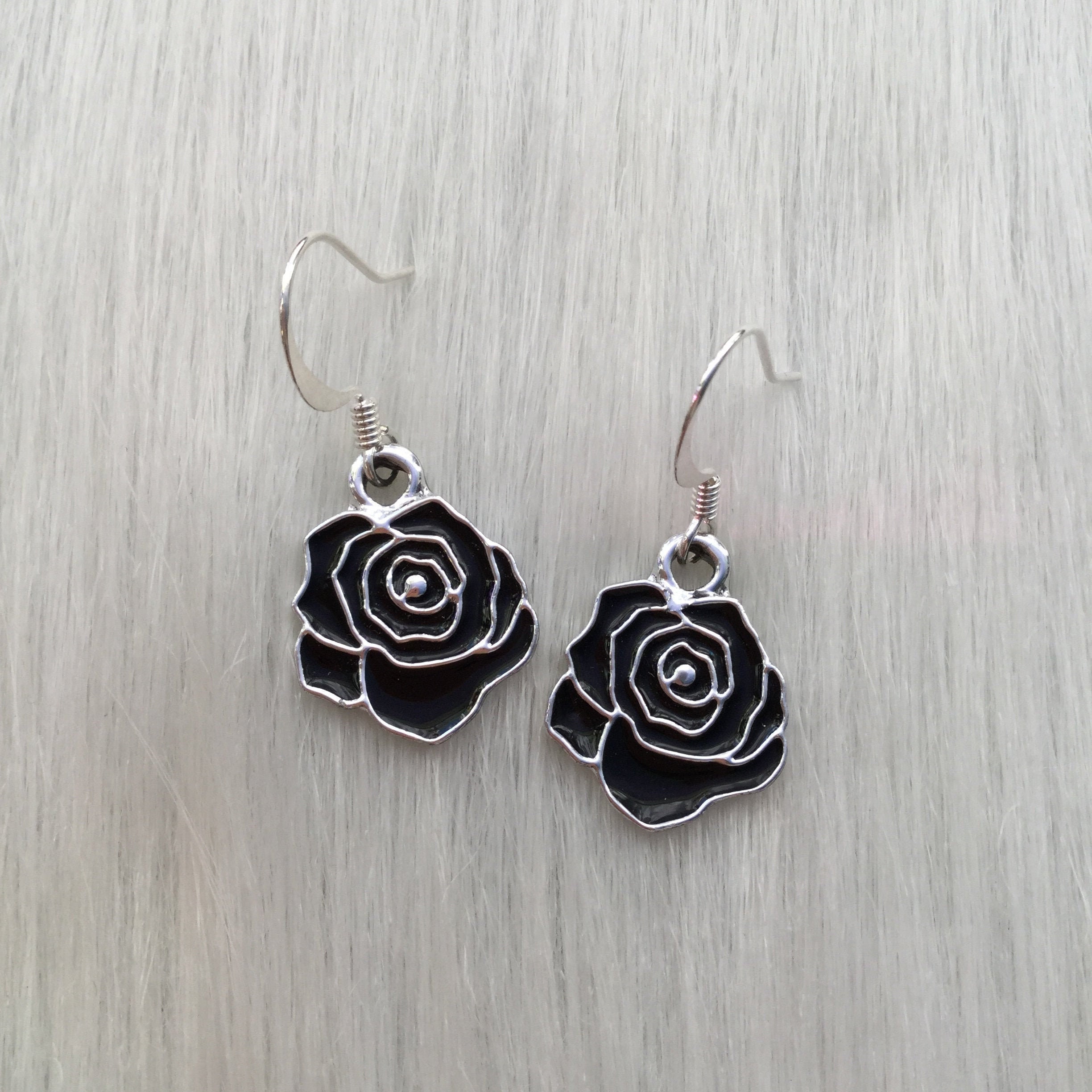 Black Rose earrings, Black Roses, Goth Witch earrings, sold per pair
