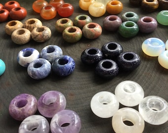 Large hole Hair beads, loc beads, dread beads set, Rondelle Donut, you choose your stones