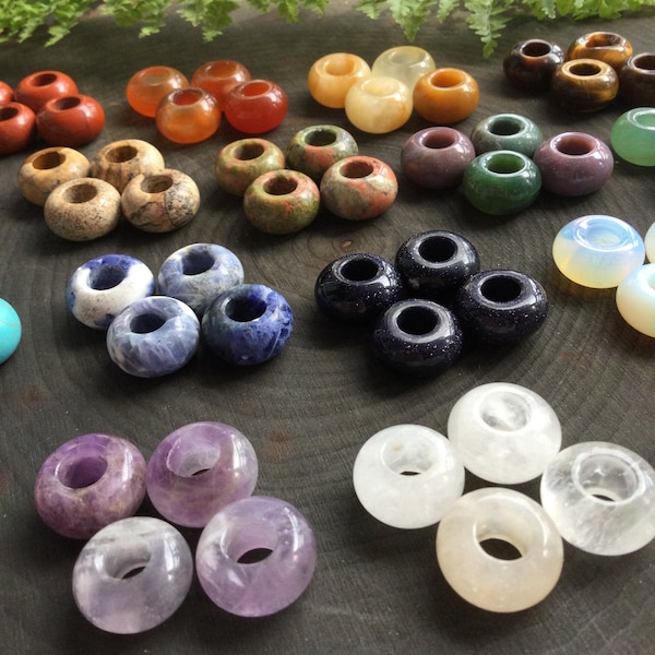 Large hole Hair beads, loc beads, dread beads set, Rondelle Donut, you choose your stones