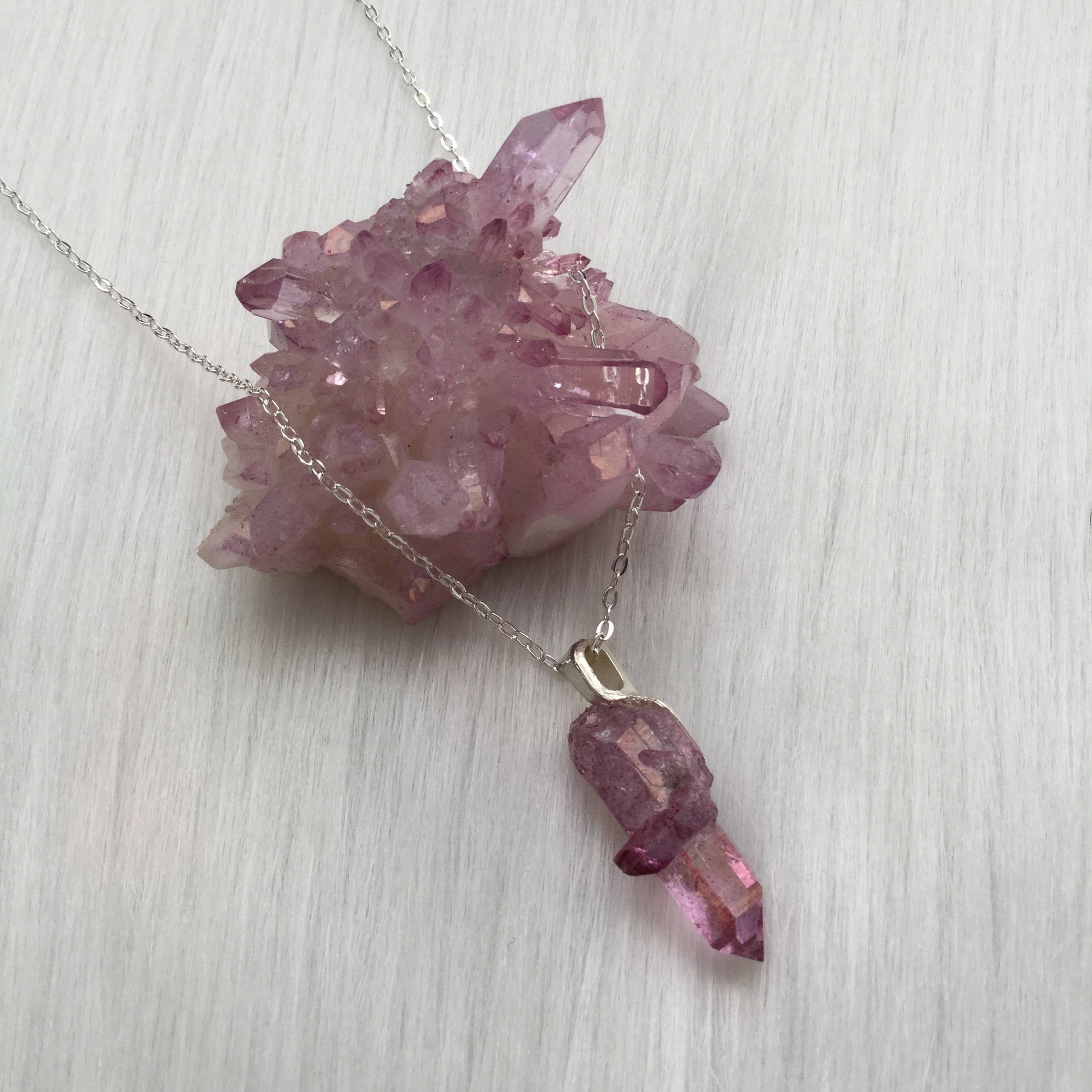Rose Aura Crystal necklace, Raspberry 
