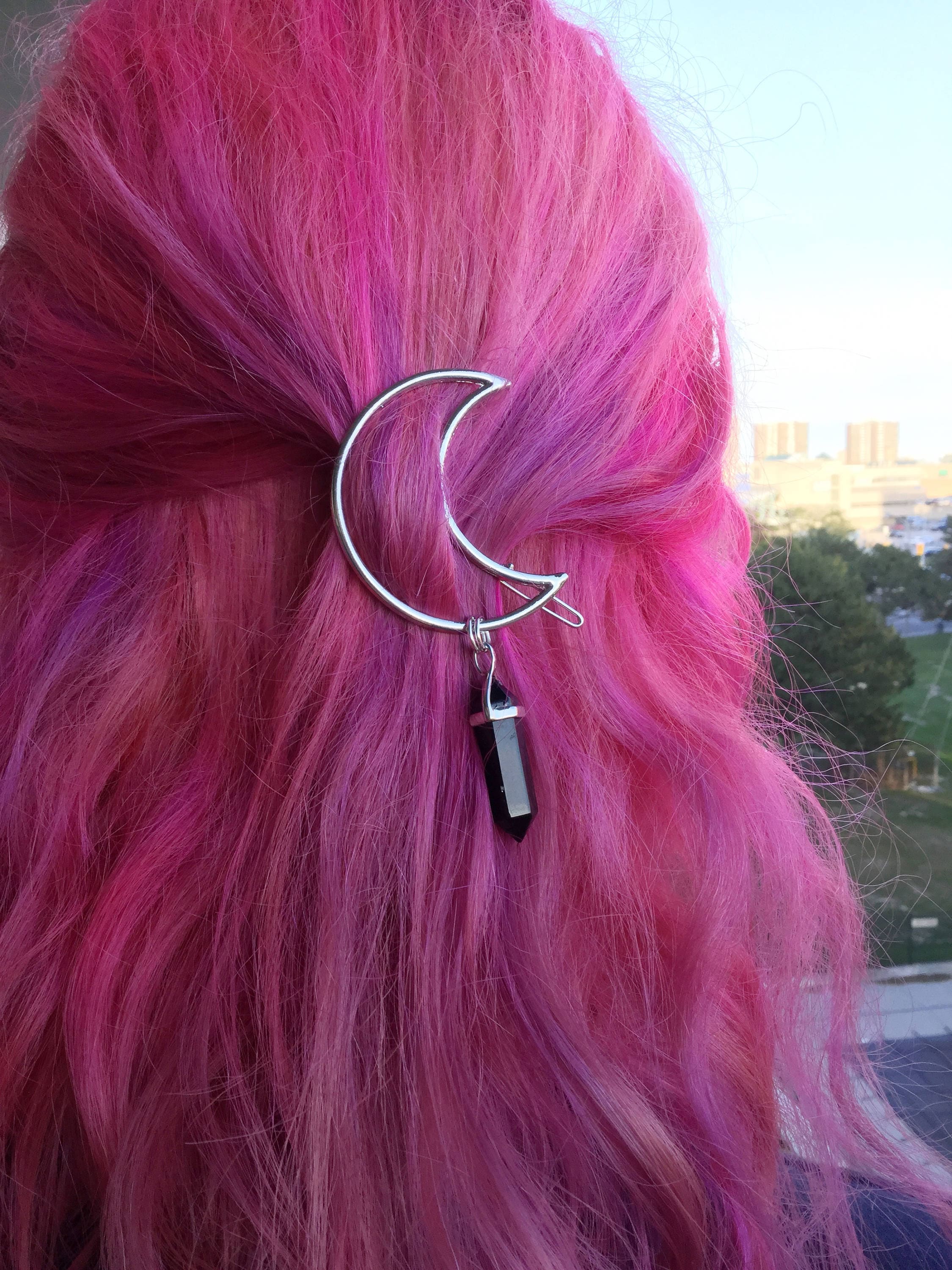 GOLD Moon Crystal hair clip, crescent hair barrette with gemstone