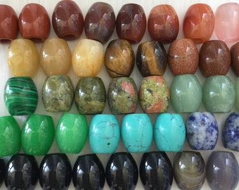 Large Gemstone Loc bead, 5-6mm hole, dreadbeads, Hair jewelry. One large bead with 2 silver rings