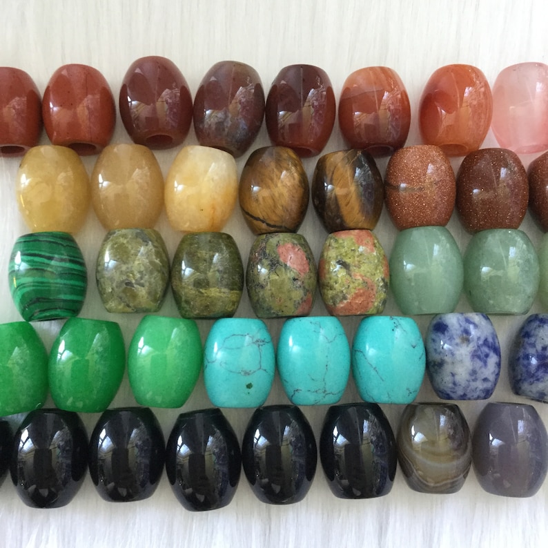 Large Gemstone Loc bead, 5-6mm hole, Hair beads, loc jewelry. One large bead with 2 silver rings image 1
