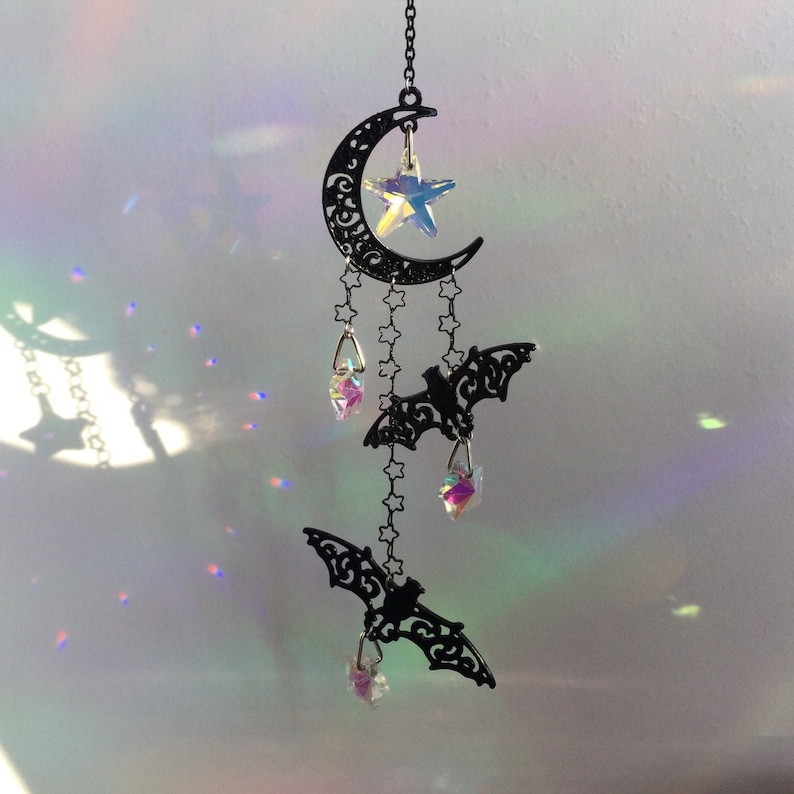 Moon Bat Suncatcher, Crystal Rainbow Spooky Goth Home Decor Witchy Gothic Gift, Two sizes to choose from image 4