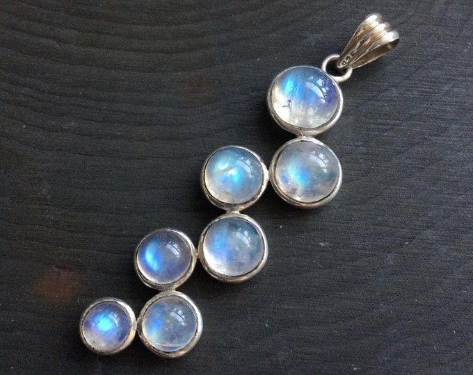 Rainbow Moonstone Pendant, Multi stone sterling silver