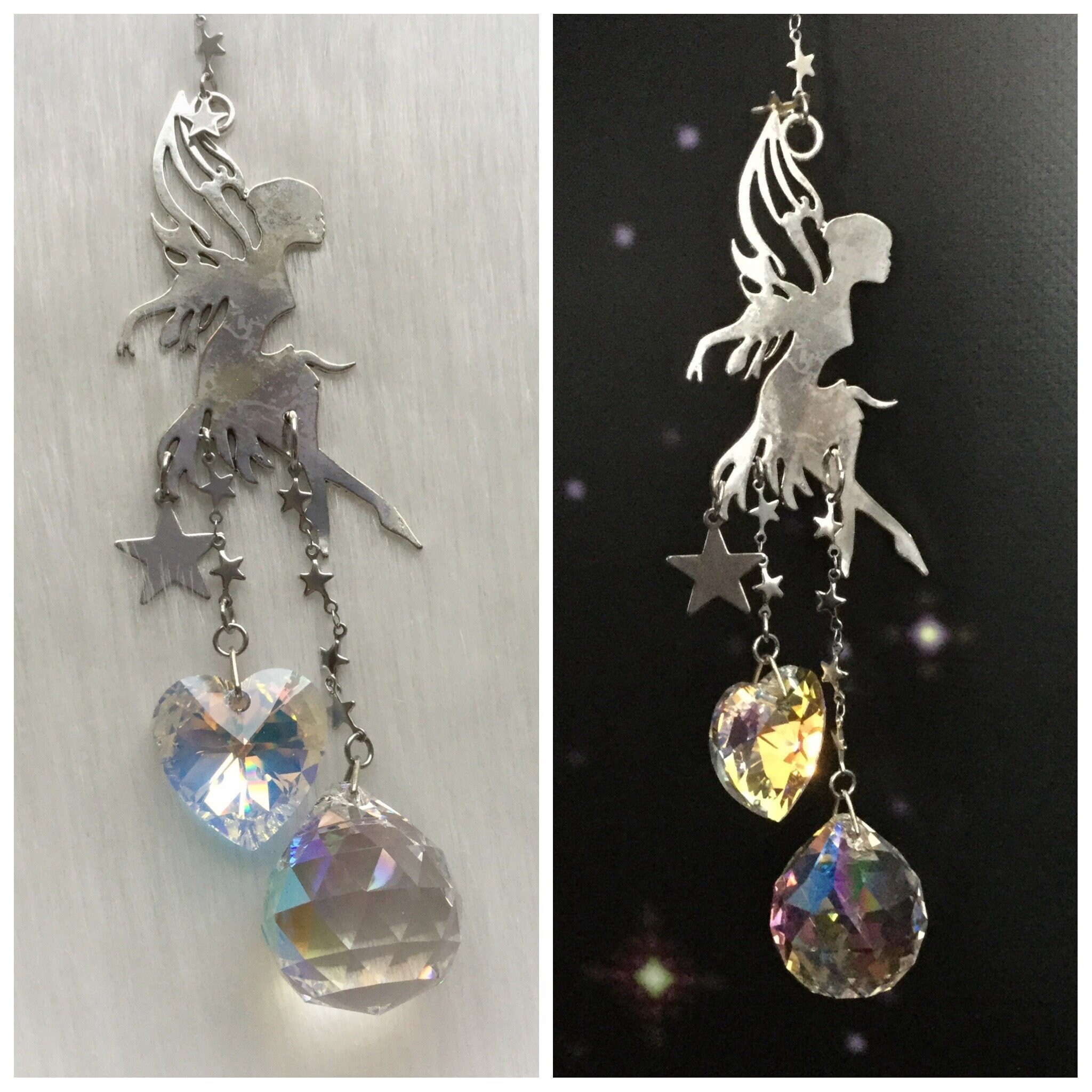 Fairy Suncatcher with Heart and Prism crystals, Window hanging rainbow