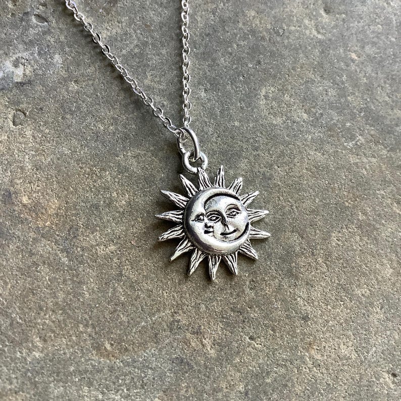 Gold Sun and Moon Charm Necklace, soulmates, Gift for her image 10