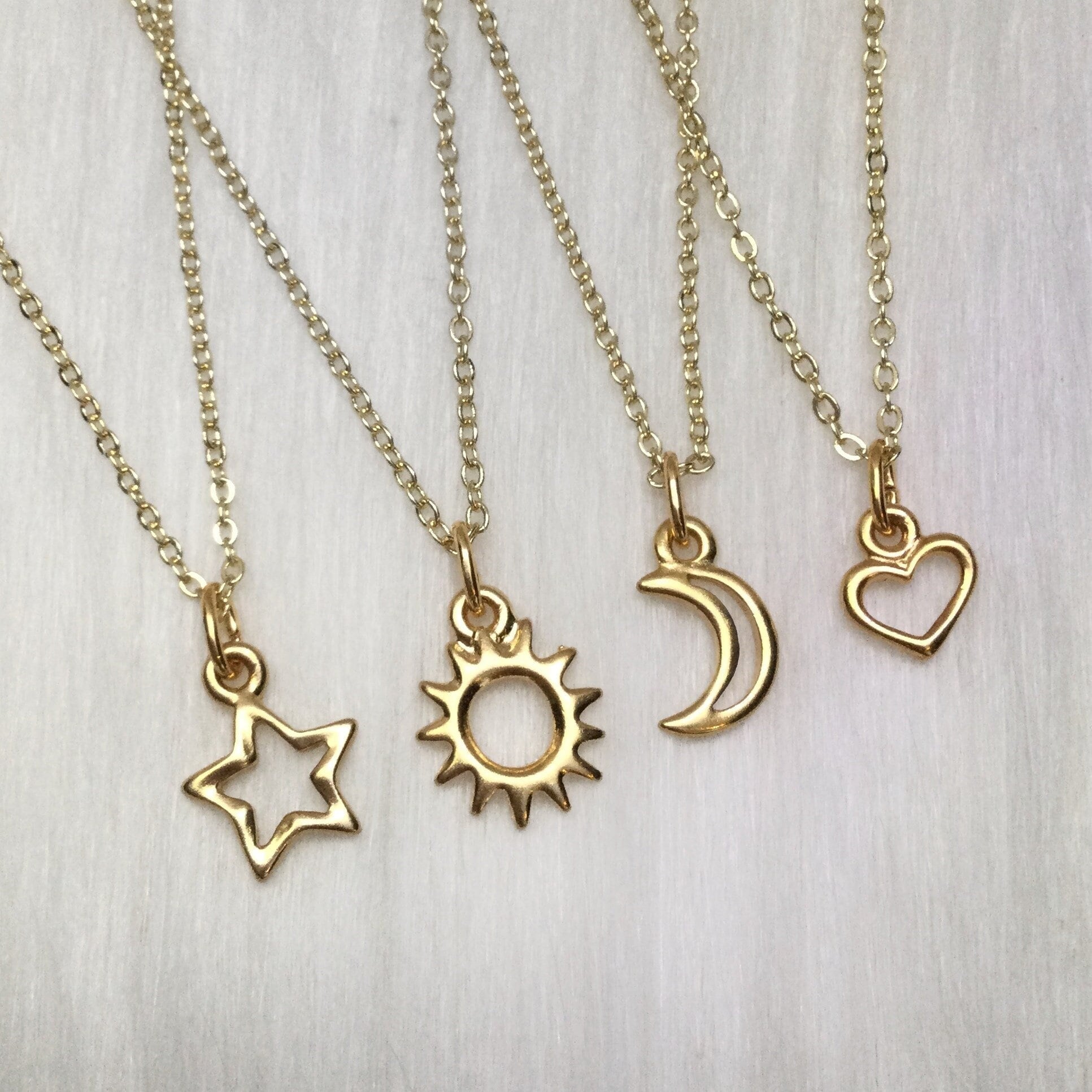 Friendship Necklaces set of three or four Sun Moon Heart or Star