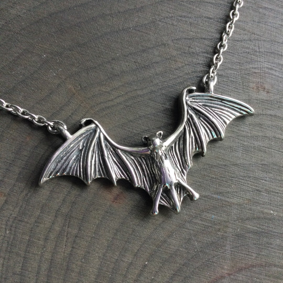 Bat Necklace, Small Open Wing Flying Bat, Spooky Goth Halloween - Etsy