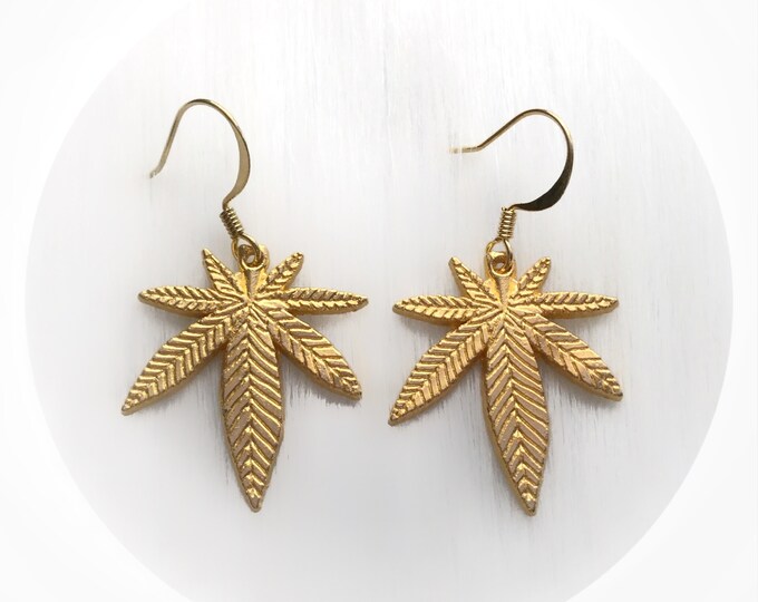 Gold Cannabis Leaf earrings, 420 Weed, Your choice of Large or Small (Sold per pair, leave qty as 1)