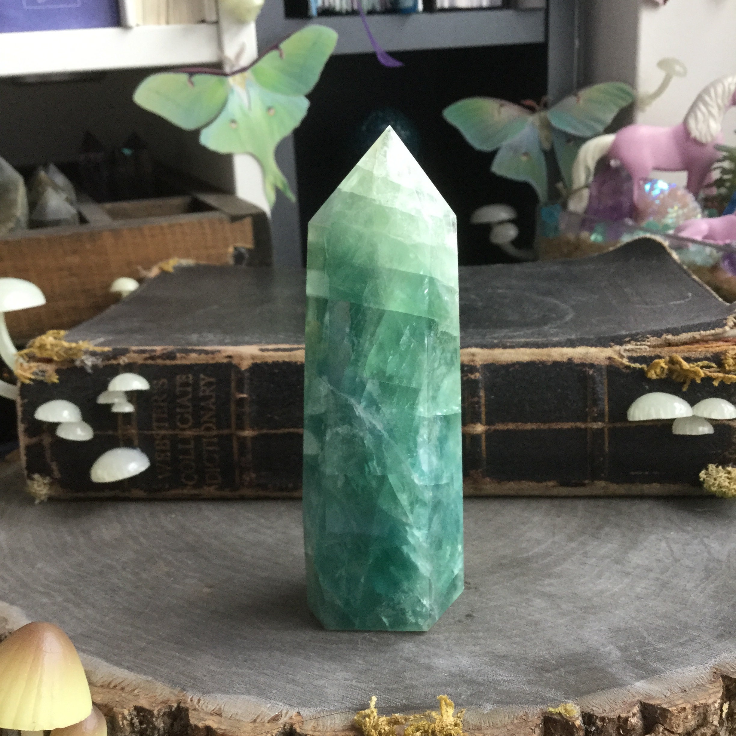 Blue Green Fluorite Crystal tower point, 4 220g, altar piece gemstone ...