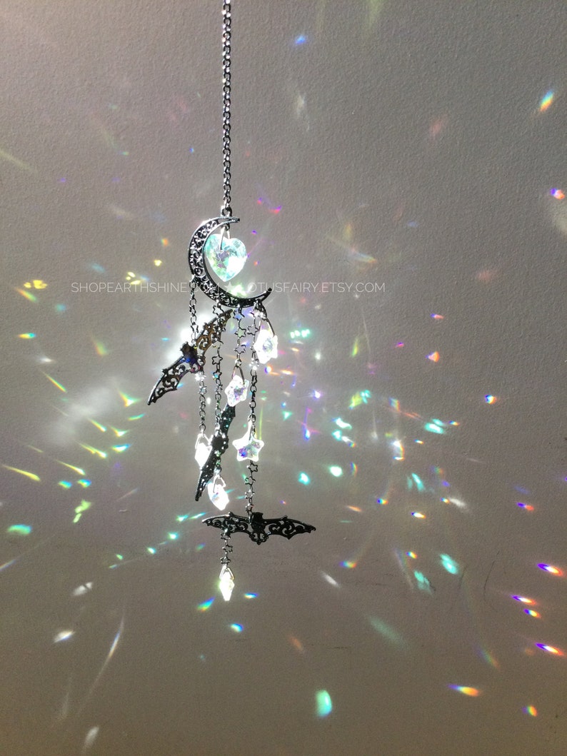 Moon Bat Suncatcher, Crystal Rainbow Spooky Goth Home Decor Witchy Gothic Gift, Two sizes to choose from image 5