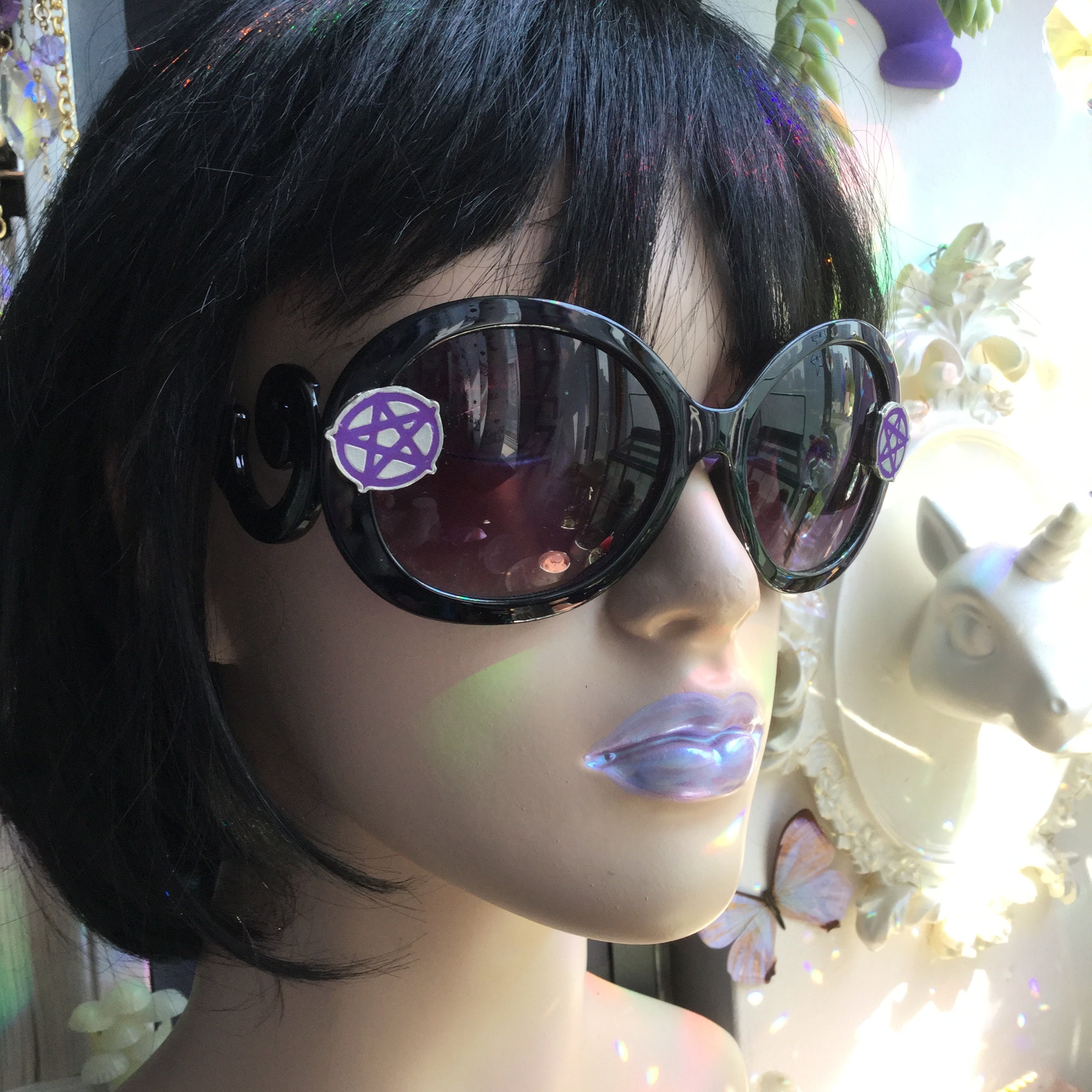 Pentacle Witch Sunglasses, with hard zipper case and cloth pouch