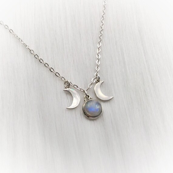 Rainbow Moonstone Triple Goddess Necklace Moon Phases Made - Moonstone Triple Moon Pendant Rainbow Moonstone Triple Goddess Necklace Moon Phases Made - Moonstone Triple Moon Pendant