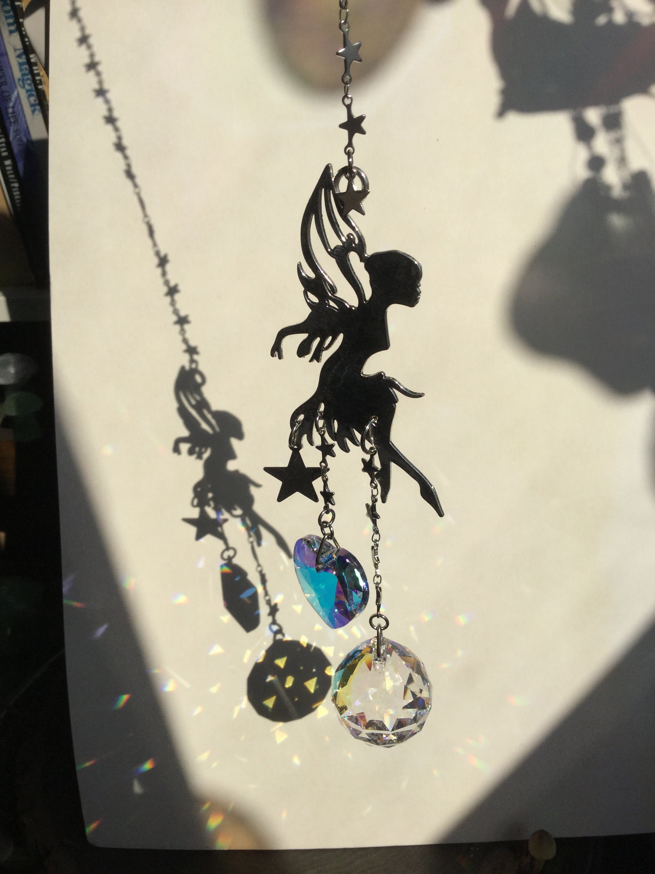 Fairy Suncatcher with Heart and Prism crystals, Window hanging rainbow