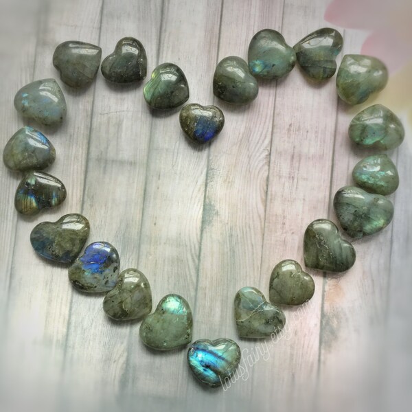 Labradorite Heart shaped gemstone, 1” polished stone for crystal grid